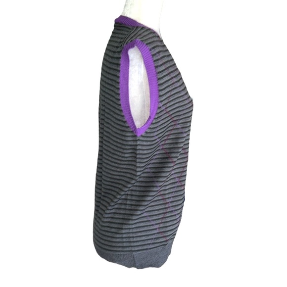 ETRO Milano Gray & Purple Striped Argyle Sleeveless V-Neck Wool Knit Vest - L - Picture 4 of 11